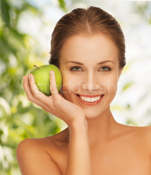 young beautiful woman with green apple Stock photo © dolgachov