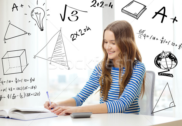 Сток-фото: студент · девушки · книга · ноутбук · калькулятор · образование