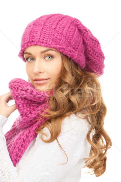 Imagine de stoc: Femeie · frumoasa · iarnă · pălărie · imagine · femeie · faţă
