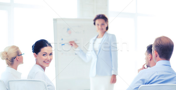 üzletasszony üzleti megbeszélés iroda kép mosolyog üzlet Stock fotó © dolgachov
