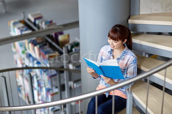 high school student girl reading book at library Stock photo © dolgachov