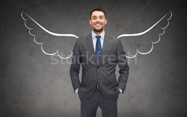 Stock fotó: Boldog · üzletember · angyalszárnyak · szürke · üzlet · angyal