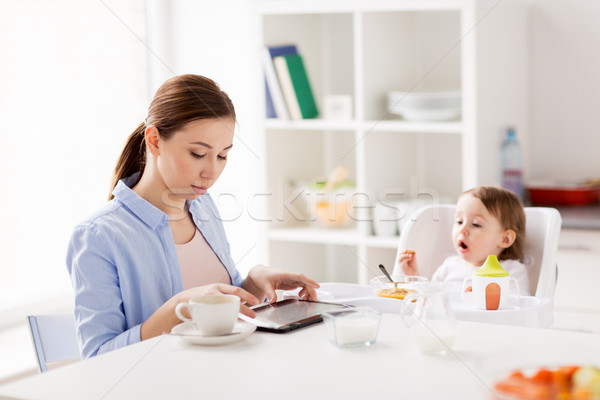 Gelukkig moeder baby ontbijt home familie Stockfoto © dolgachov