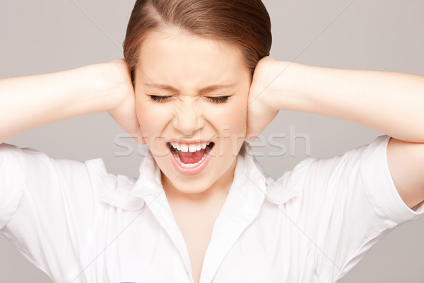 Vrouw handen oren foto jonge stress Stockfoto © dolgachov