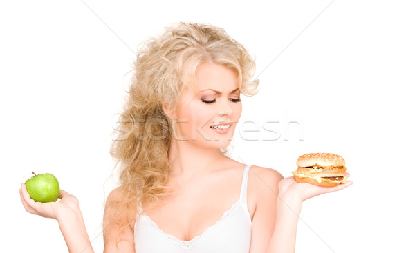 [[stock_photo]]: Femme · Burger · pomme · jeunes · belle · femme