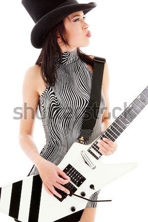 Rock babe Bild Mädchen E-Gitarre weiß Stock foto © dolgachov