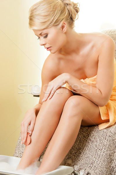 Foto stock: Mulher · estância · termal · salão · pedicure · bela · mulher · corpo