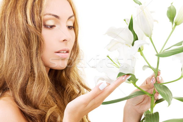 Giglio donna bianco fiore faccia sexy Foto d'archivio © dolgachov