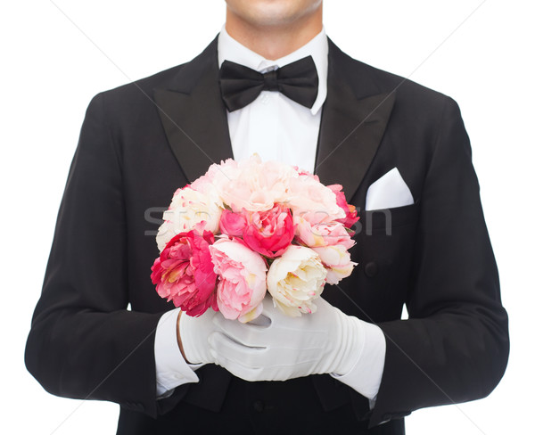 Stock foto: Mann · Blumenstrauß · Hochzeitstag · Bouquet