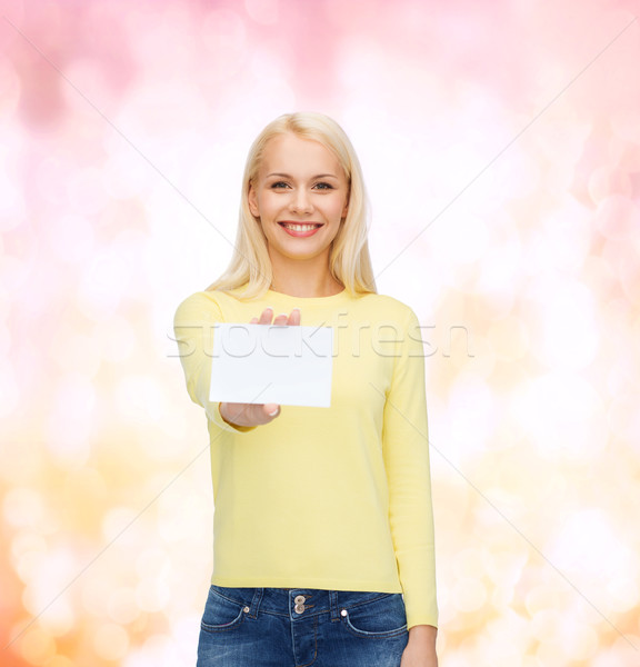 [[stock_photo]]: Souriant · fille · affaires · nom · carte · bonheur