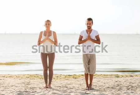 Stock foto: Paar · Yoga · Freien · Fitness · Sport