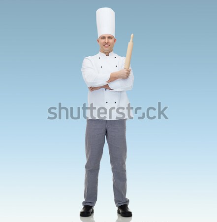 happy male chef cook with crossed hands Stock photo © dolgachov