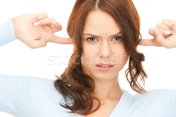 Femme doigts oreilles photos stress tête [[stock_photo]] © dolgachov