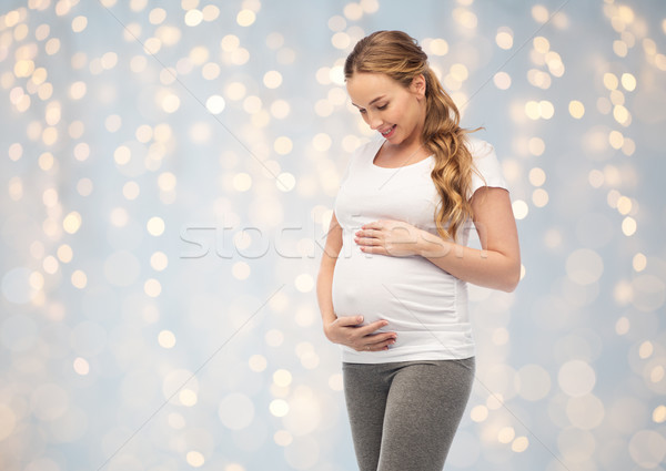 Stok fotoğraf: Mutlu · hamile · kadın · dokunmak · büyük · göbek · gebelik