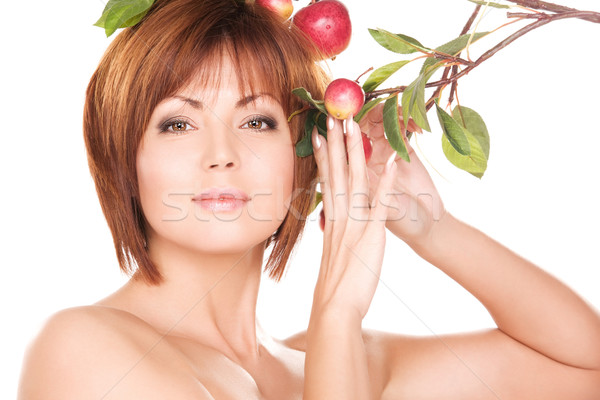 happy woman with apple twig Stock photo © dolgachov