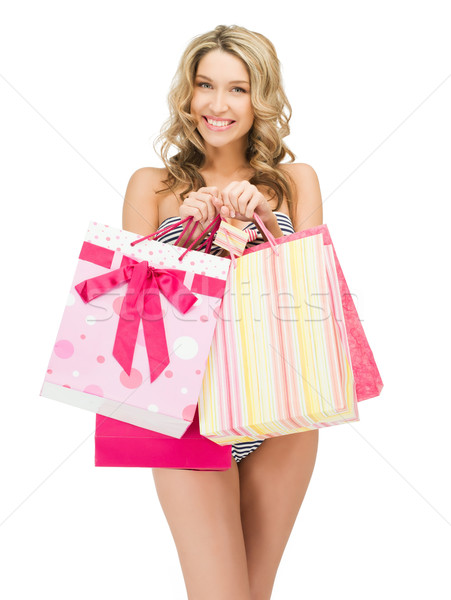 Verführerisch Frau bikini Einkaufstaschen Bild sexy Stock foto © dolgachov