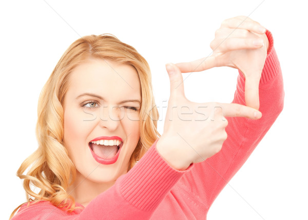 Nő keret ujjak pillanatfelvétel kép izgatott Stock fotó © dolgachov