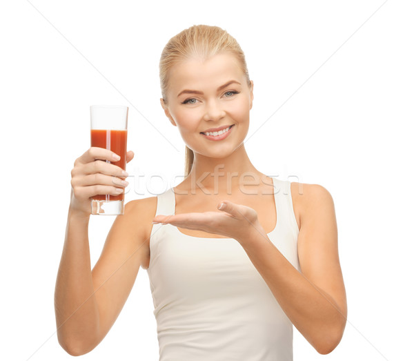 Vrouw glas tomatensap jonge vrouw gelukkig Stockfoto © dolgachov