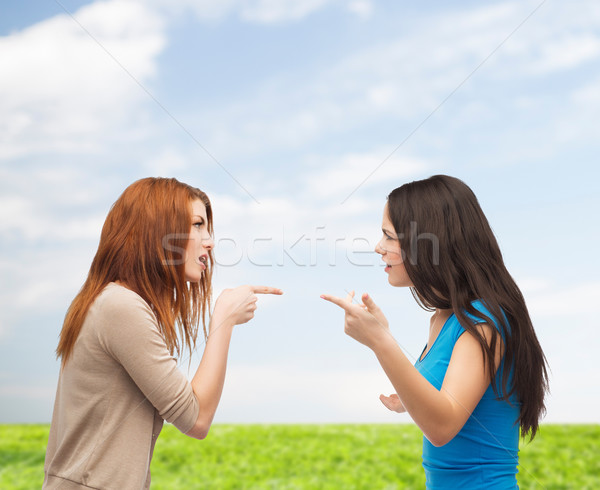 Stockfoto: Twee · tieners · strijd · vriendschap · mensen