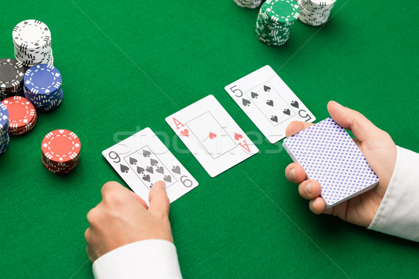 holdem dealer with playing cards and casino chips Stock photo © dolgachov