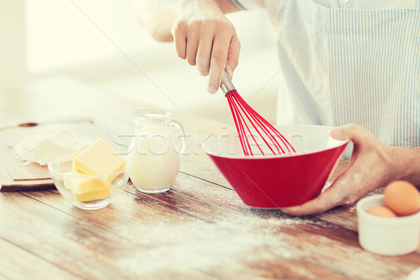 close up of male hand whisking something in a bowl Stock photo © dolgachov