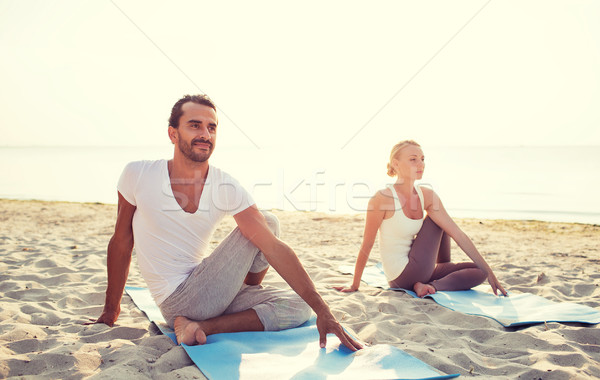 Foto stock: Pareja · yoga · aire · libre · fitness · deporte