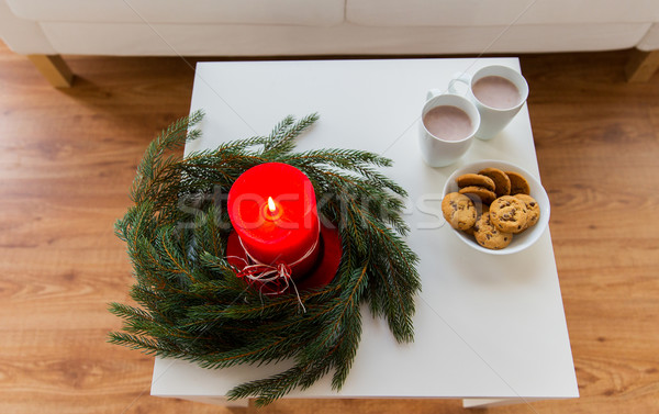 Christmas wieniec Świeca tabeli wakacje Zdjęcia stock © dolgachov