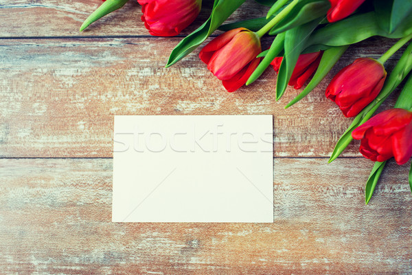 Foto stock: Vermelho · tulipas · papel · em · branco · carta · anúncio