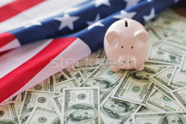 американский флаг Piggy Bank деньги бюджет Финансы Сток-фото © dolgachov