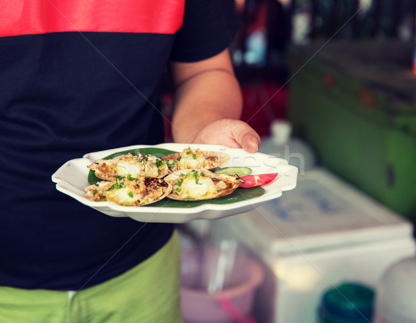 Foto stock: Mano · mariscos · calle · mercado