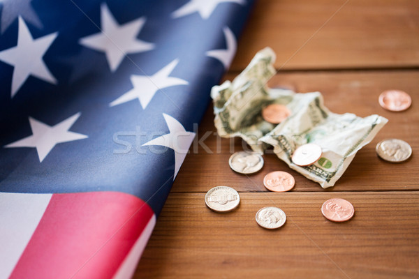 Stock photo: close up of american flag and money