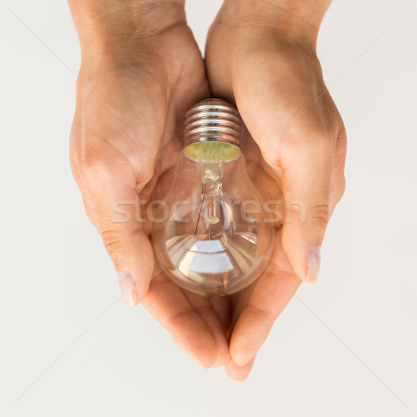 close up of hands holding edison lamp or lightbulb Stock photo © dolgachov