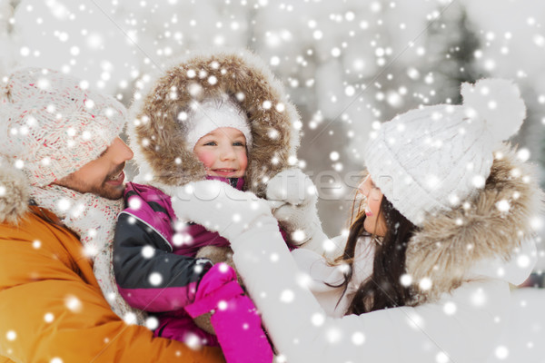 Stockfoto: Gelukkig · gezin · kind · winter · kleding · buitenshuis