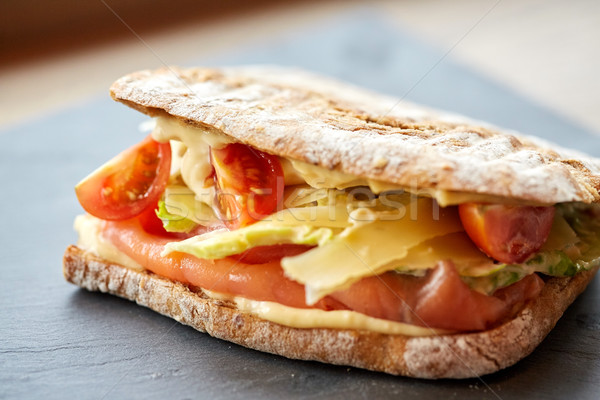 łososia panini kanapkę kamień tablicy żywności Zdjęcia stock © dolgachov