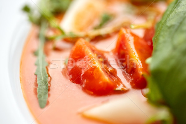 Stock photo: close up of gazpacho soup at restaurant