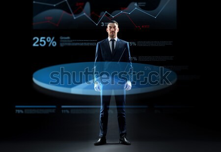 üzletember néz virtuális diagram hologram üzletemberek Stock fotó © dolgachov