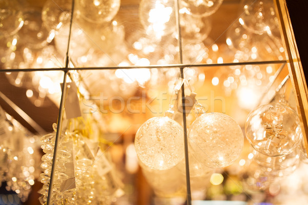 close up of christmas decorations at shop window Stock photo © dolgachov