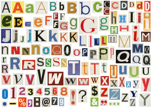 Jornal alfabeto cartas números símbolos isolado Foto stock © donatas1205