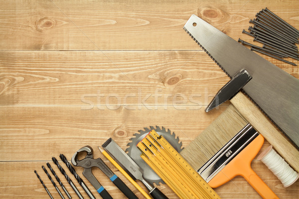 Foto stock: Madeira · trabalhando · ferramentas · serra · governante