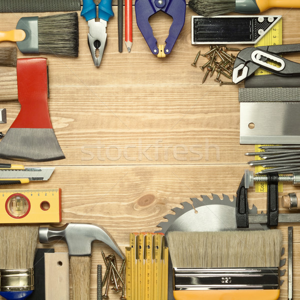 Zimmerei Werkzeuge Holzbrett Holz Arbeit Bleistift Stock foto © donatas1205