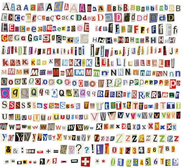 Foto stock: Jornal · alfabeto · revista · cartas · números · símbolos