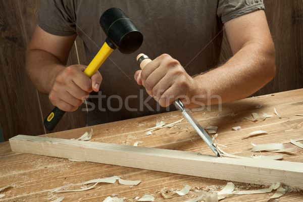 ストックフォト: 木材 · 作業 · ワークショップ · 大工 · 彫刻刀 · 建設