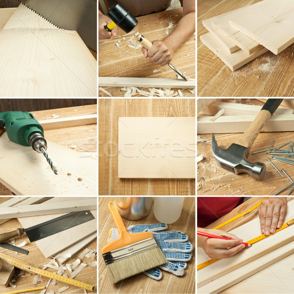 инструменты коллаж плотничные работы древесины доски текстуры Сток-фото © donatas1205