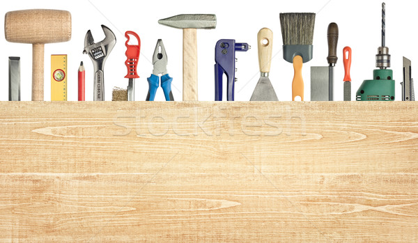 Zimmerei Bau Werkzeuge Holz Planke Arbeit Stock foto © donatas1205