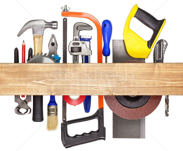 [[stock_photo]]: Menuiserie · construction · matériel · outils · bois · planche