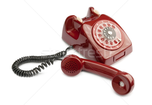 Stok fotoğraf: Eski · telefon · kırmızı · yalıtılmış · beyaz · iş