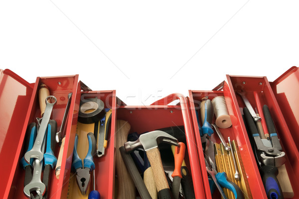 Stock foto: Werkzeugkasten · Metall · Holz · Bau · Arbeit · Feld