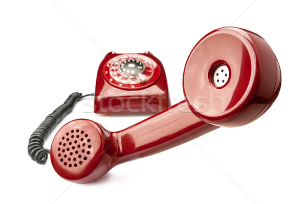 Foto stock: Velho · telefone · vermelho · isolado · branco · negócio