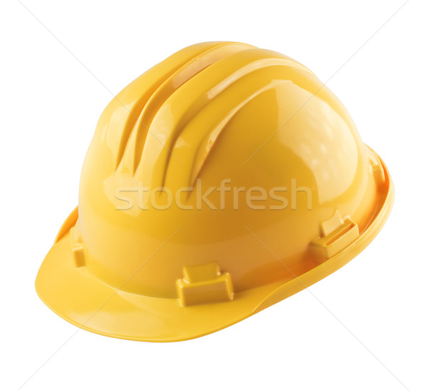 Zdjęcia stock: żółty · kask · budowy · odizolowany · biały · pracy