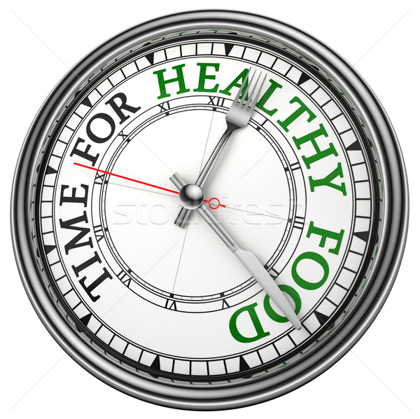 Tiempo alimentos saludables reloj primer plano blanco rojo Foto stock © donskarpo